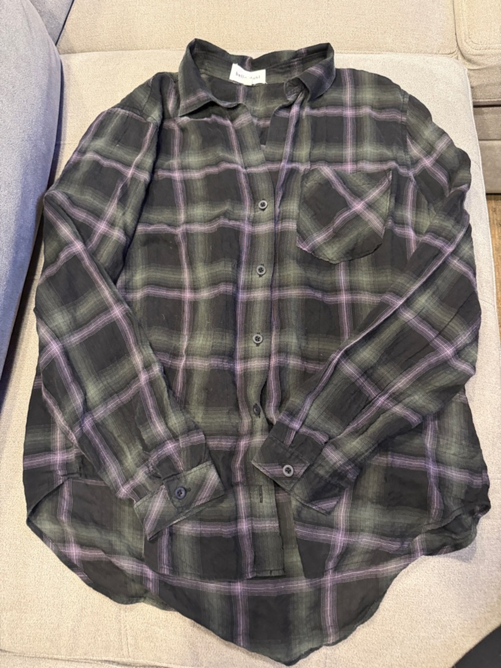 NEW BELLA DAHL women's flowy button down top in plaid lightweight button-up sz S